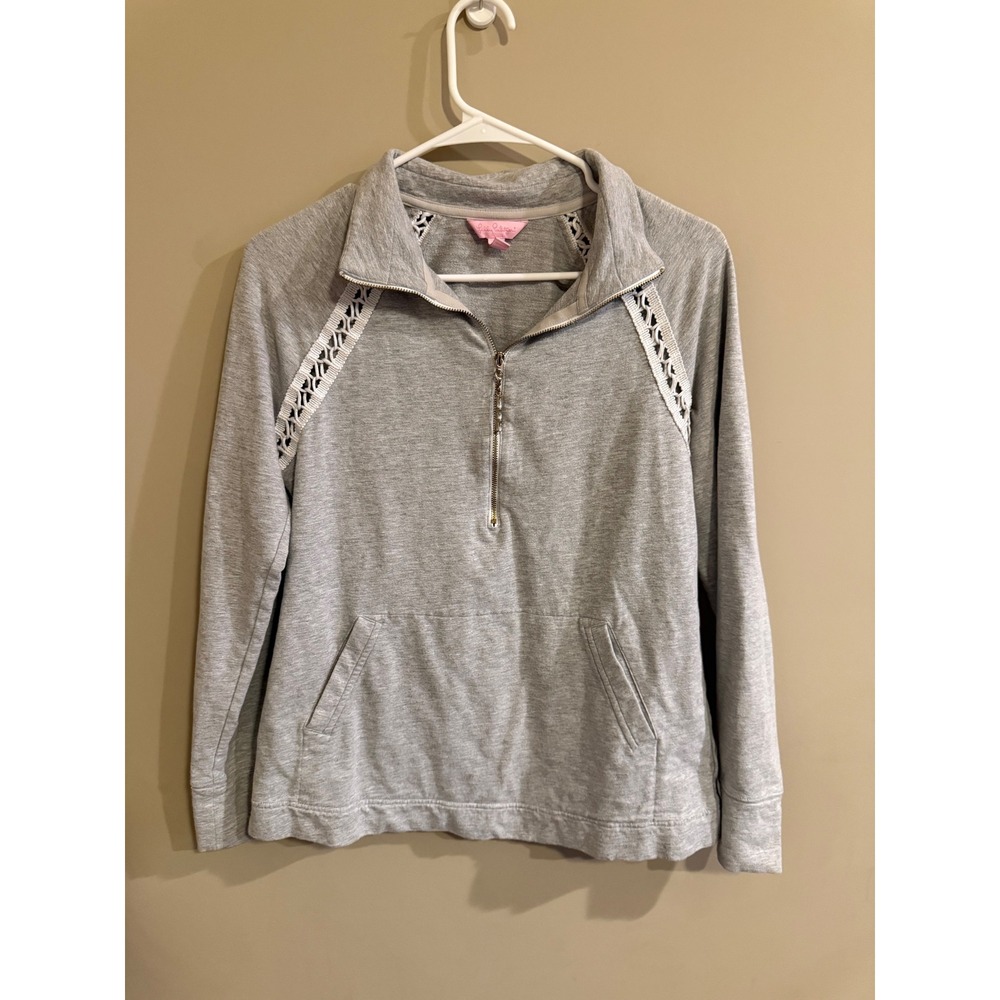 Lilly Pulitzer Gray Quarter Zip Sweatshirt Lace Detail Women's Size S